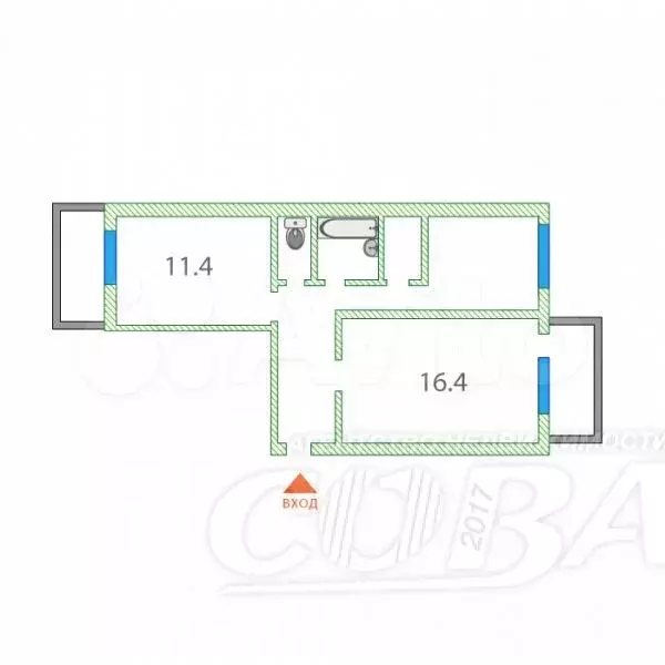 2-к. квартира, 49,4 м, 5/5 эт. - Фото 0