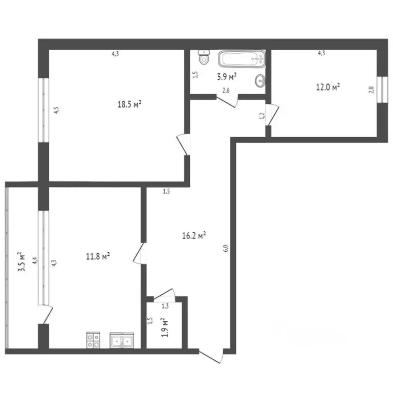 2-к кв. Ханты-Мансийский АО, Ханты-Мансийск ул. Собянина, 5 (64.0 м) - Фото 1