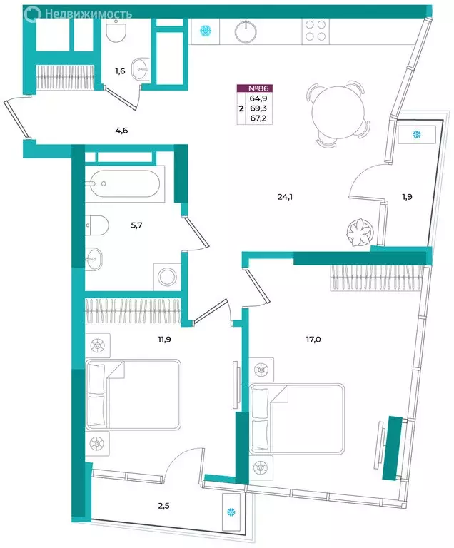 2-комнатная квартира: Симферополь, жилой комплекс Омега (67.2 м) - Фото 1