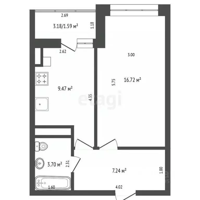 1-к кв. Ростовская область, Батайск ул. Клары Цеткин, 176А (38.7 м) - Фото 1
