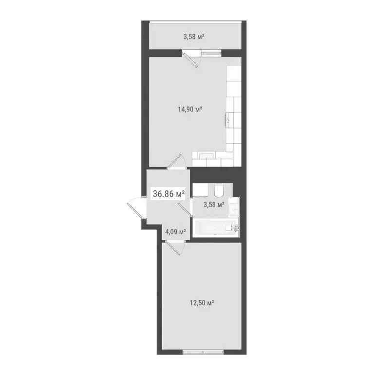 2-комнатная квартира: Бугры, Петровский бульвар, 28 (36.86 м) - Фото 1