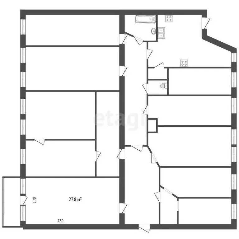 1к в 7-комнатной квартире (27.8 м) - Фото 0
