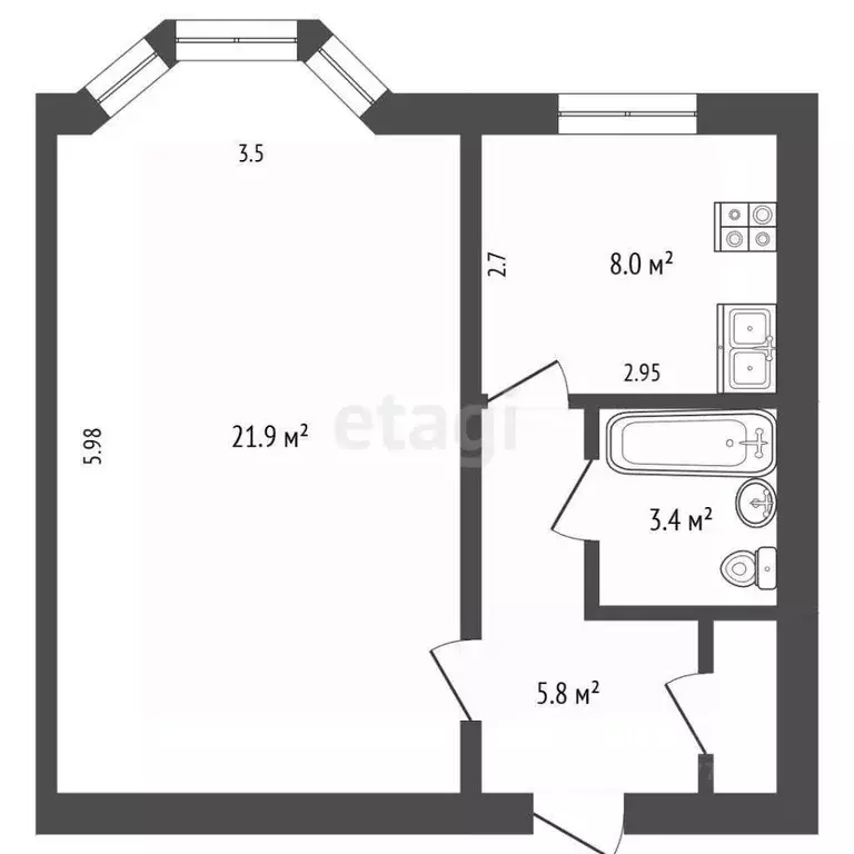 1-к кв. Ямало-Ненецкий АО, Новый Уренгой Железнодорожная ул., 4 (38.0 ... - Фото 2