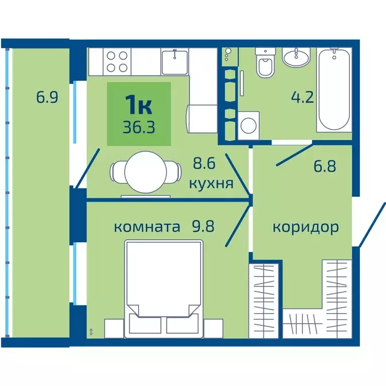 1-комнатная квартира: Пермь, Целинная улица, 59к2 (36.3 м) - Фото 1