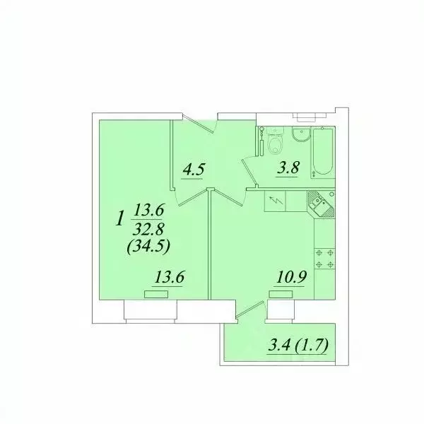 1-к кв. Вологодская область, Вологда Новгородская ул., 44к3 (34.5 м) - Фото 1