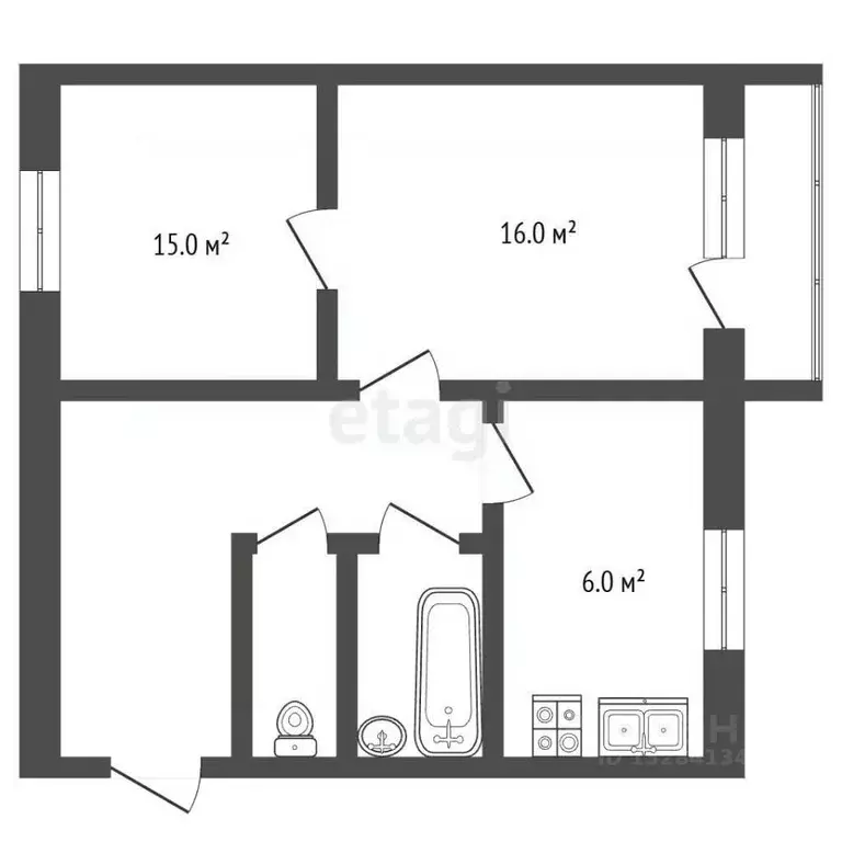 2-к кв. Вологодская область, Великий Устюг ул. Виноградова, 51 (43.3 ... - Фото 2