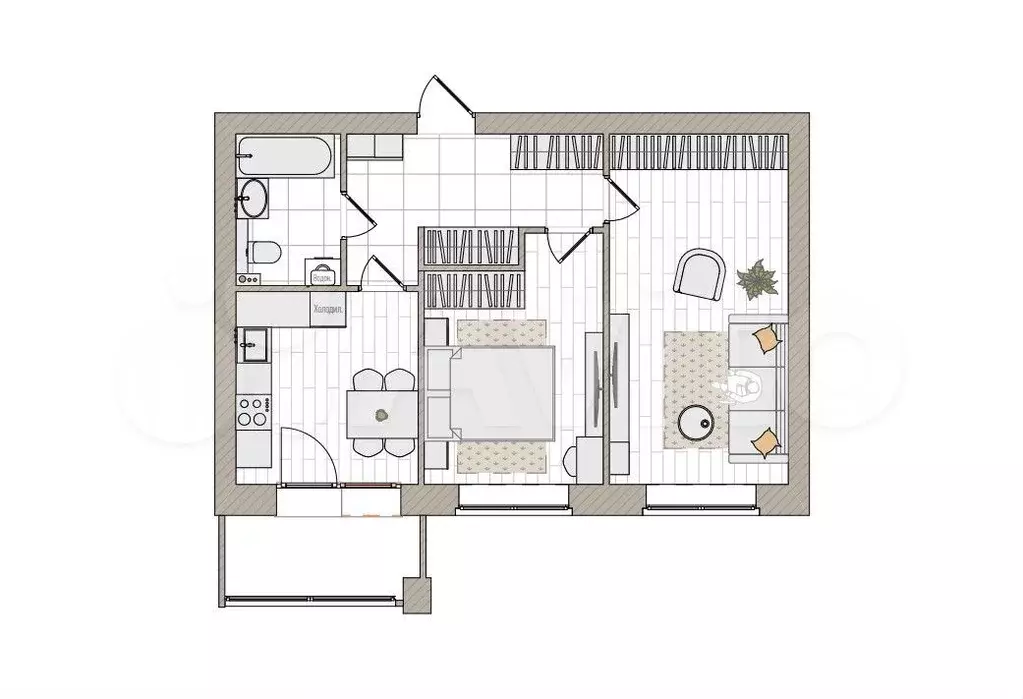 2-к. квартира, 55,6 м, 6/6 эт. - Фото 0