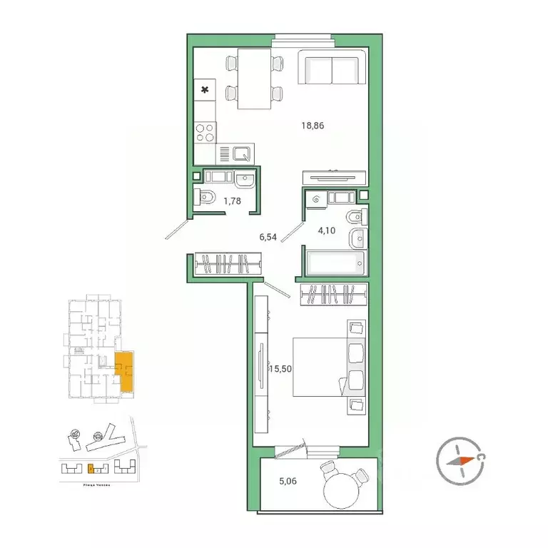 1-к кв. Ленинградская область, Гатчина ул. Чехова, 39к1 (48.9 м) - Фото 1
