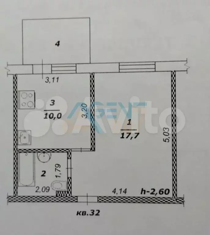 1-к. квартира, 31,4 м, 1/4 эт. - Фото 0