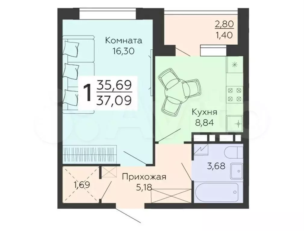 1-к. квартира, 37,1 м, 16/18 эт. - Фото 0