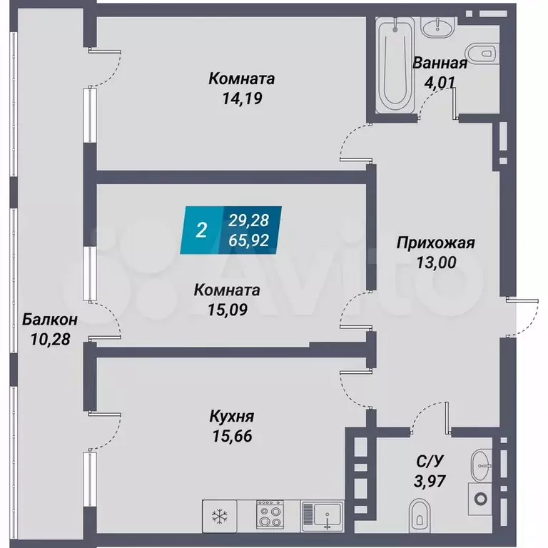 2-к. квартира, 65,9 м, 24/29 эт. - Фото 0