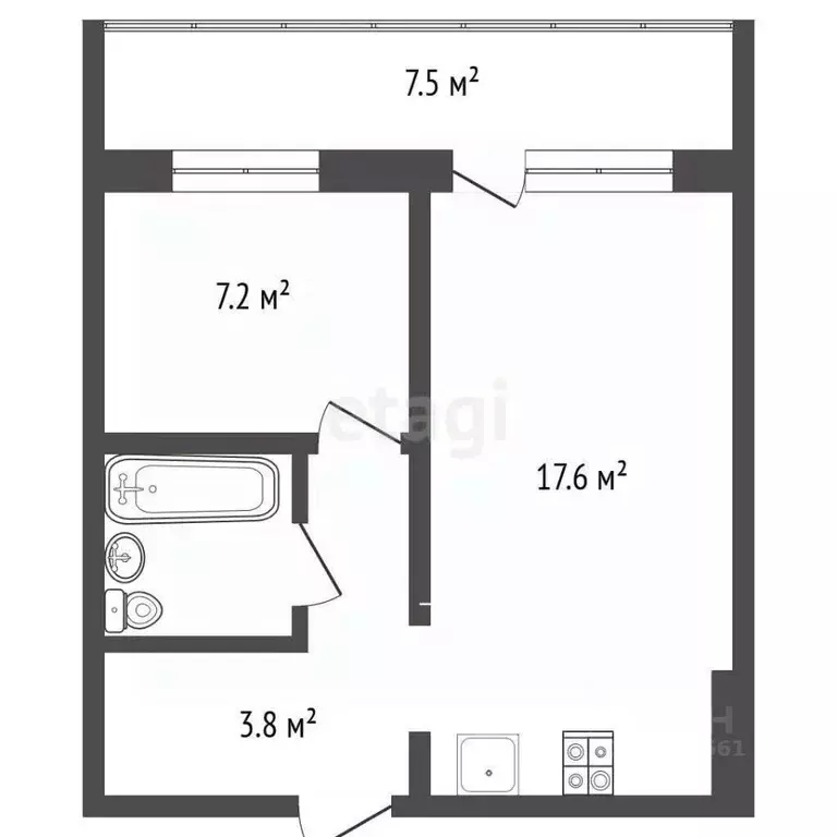 1-к кв. Томская область, Томск ул. Пришвина, 52 (34.2 м) - Фото 2