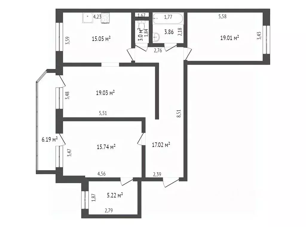 3-к кв. Тюменская область, Тюмень ул. Константина Посьета, 3 (92.0 м) - Фото 2