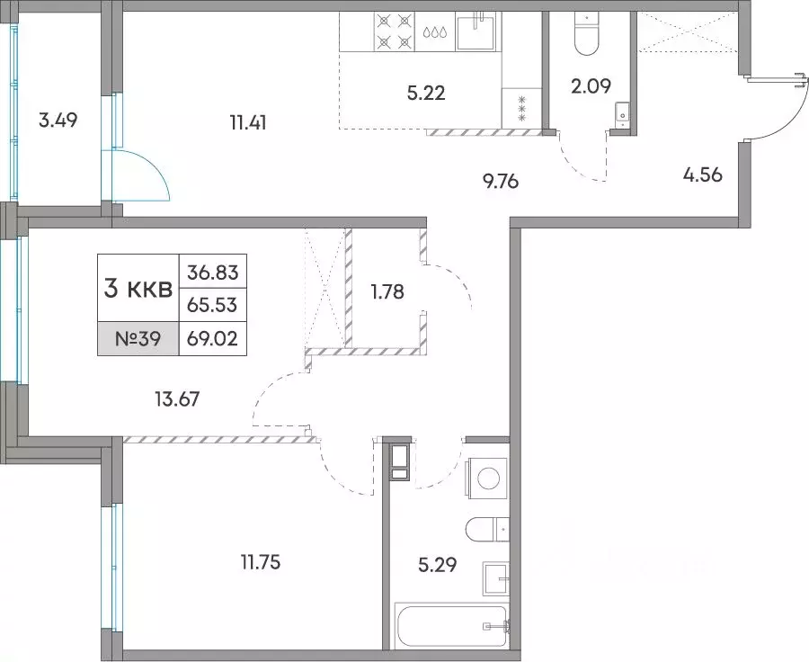 3-к кв. Карелия, Петрозаводск Александровский Завод тер.,  (69.02 м) - Фото 1