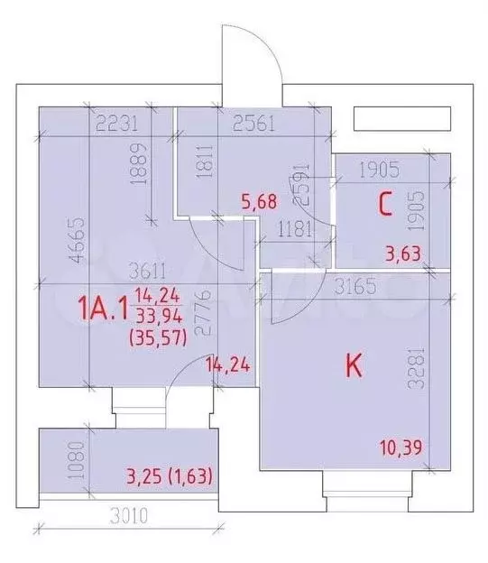 1-к. квартира, 35,6 м, 8/17 эт. - Фото 0