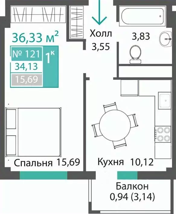 1-к кв. Крым, Симферопольский район, с. Мирное ПроПолис жилой комплекс ... - Фото 0