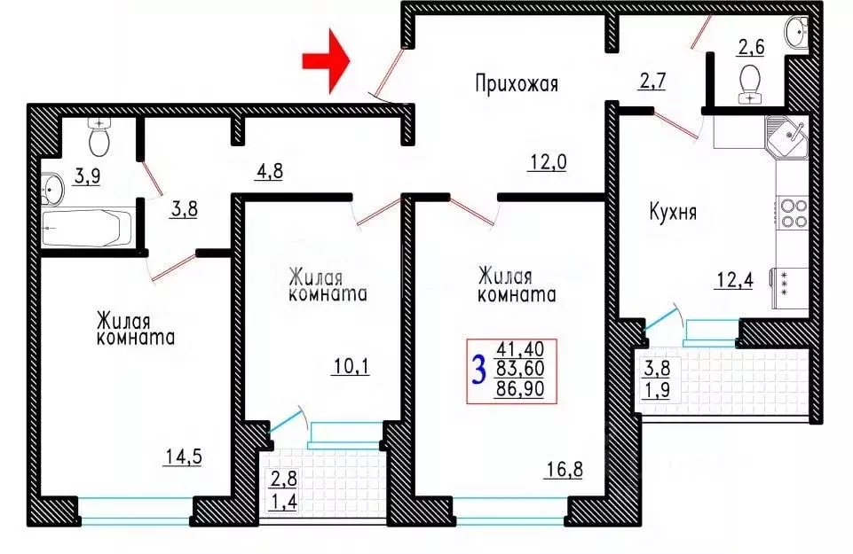 3-к кв. Воронежская область, Воронеж Острогожская ул., 166/4 (86.9 м) - Фото 0