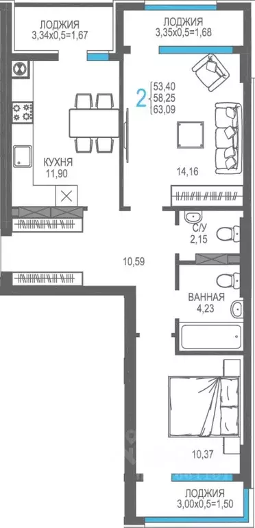 2-к кв. Крым, Алушта На Фонтанке жилой комплекс (58.25 м) - Фото 1