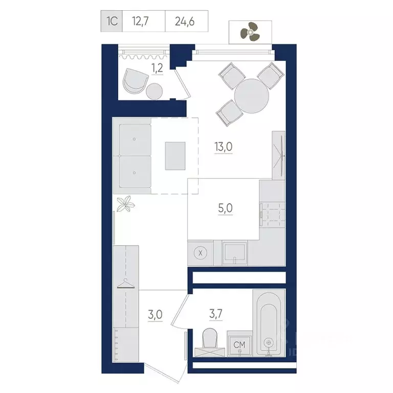 1-к кв. Башкортостан, Уфа ул. Евгения Столярова, 13 (24.6 м) - Фото 1