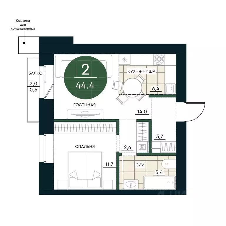 2-к кв. Красноярский край, Красноярск Калина Долина жилой комплекс ... - Фото 1