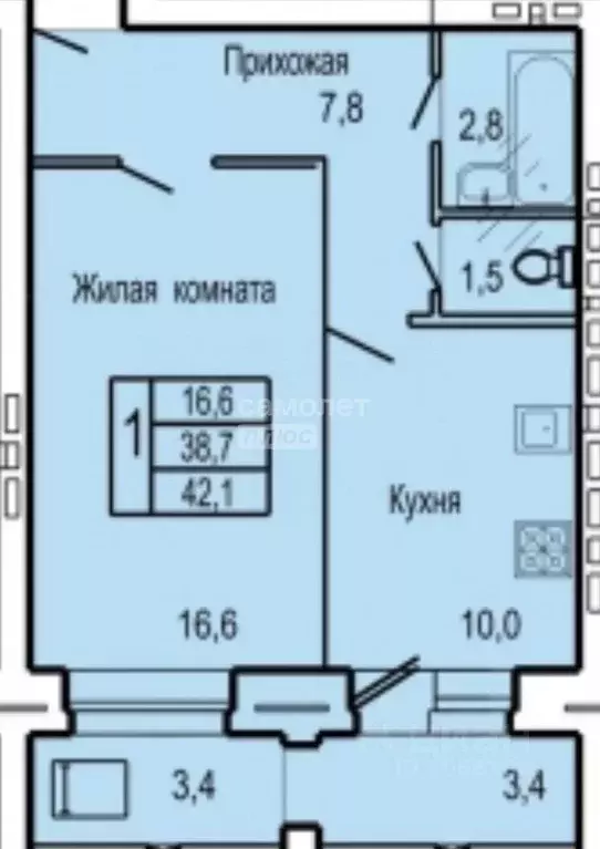 1-к кв. Орловская область, Орел ул. Родзевича-Белевича, 5/1 (41.0 м) - Фото 2