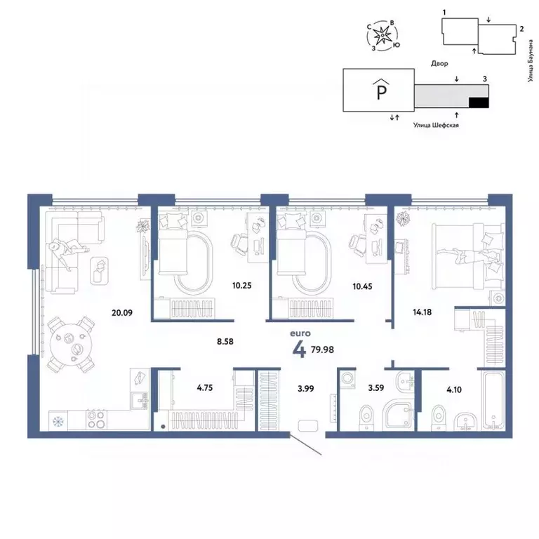 4-к кв. Свердловская область, Екатеринбург ул. Шефская, 22А (79.98 м) - Фото 1