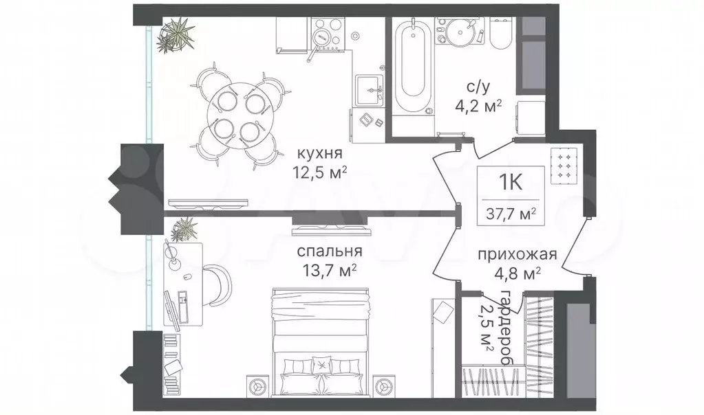 1-к. квартира, 37,7 м, 11/30 эт. - Фото 0