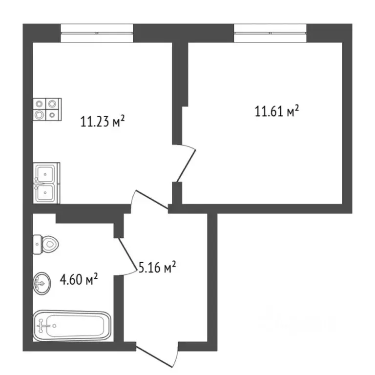 1-к кв. Тюменская область, Тюмень ул. Алматинская, 6 (32.0 м) - Фото 2