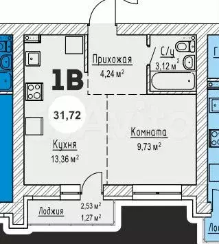 1-к. квартира, 31,7 м, 4/4 эт. - Фото 0
