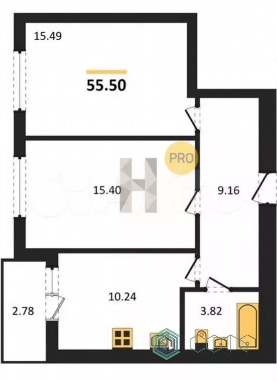 2-к. квартира, 55,5 м, 8/9 эт. - Фото 0