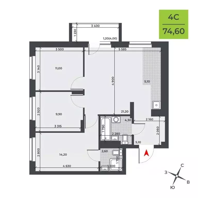 4-к кв. Новосибирская область, Новосибирск Юбилейный мкр,  (74.6 м) - Фото 0