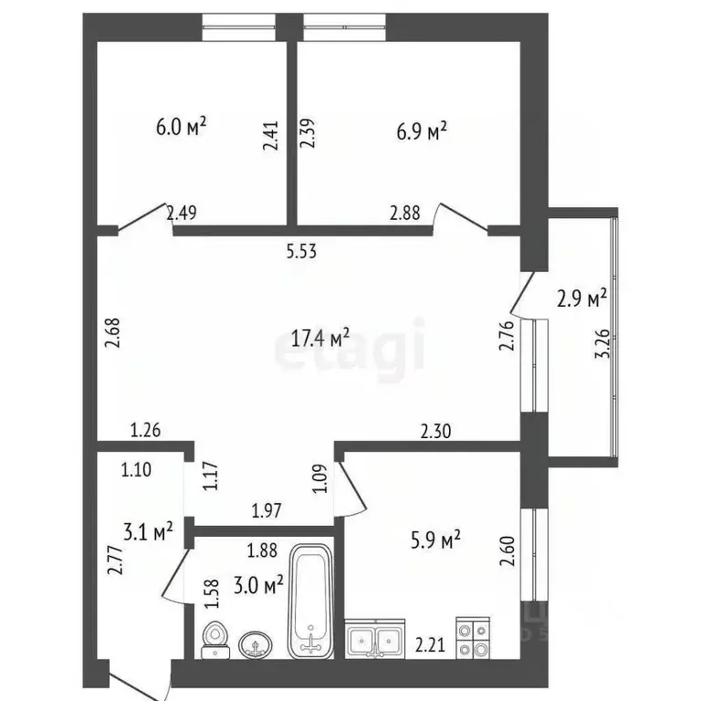 2-к кв. Ростовская область, Батайск Авиагородок мкр, 7 (45.0 м) - Фото 1