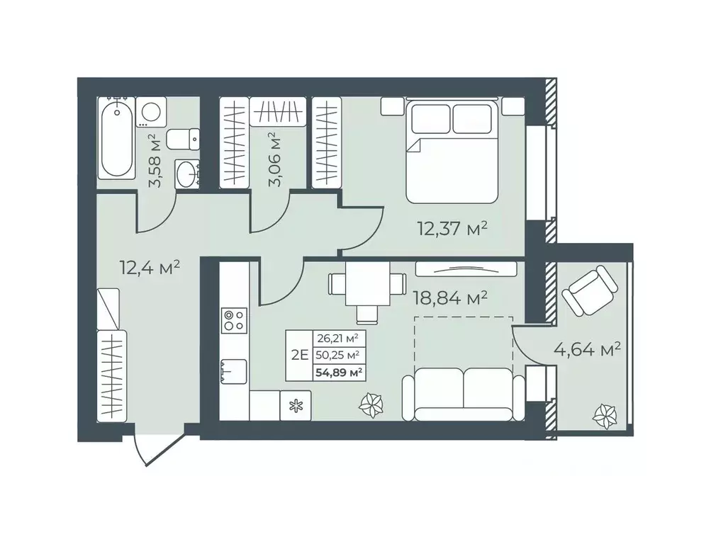 2-к кв. Тульская область, Узловая  (54.89 м) - Фото 1