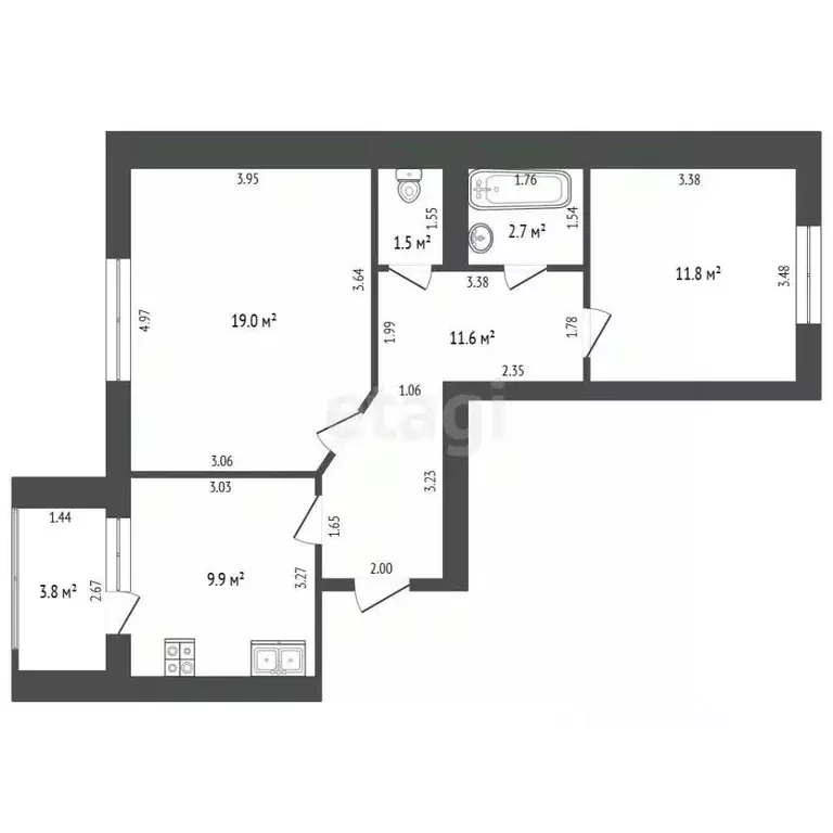 2-к кв. Башкортостан, Стерлитамакский район, Отрадовский сельсовет, с. ... - Фото 1