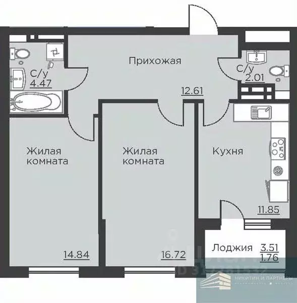 2-к кв. Воронежская область, Воронеж ул. Ломоносова, 116Б (64.3 м) - Фото 0