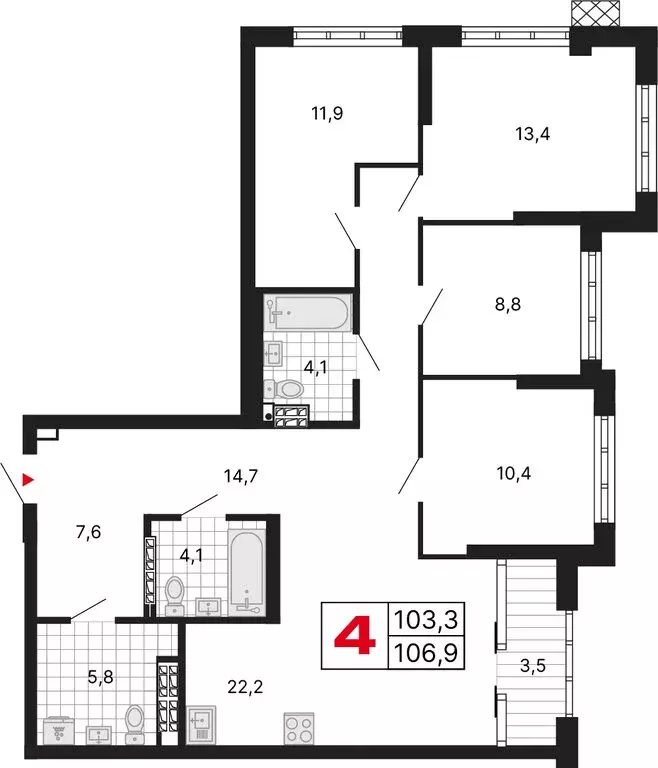 4-комнатная квартира: Екатеринбург, улица Шаумяна, 11 (106.91 м) - Фото 1