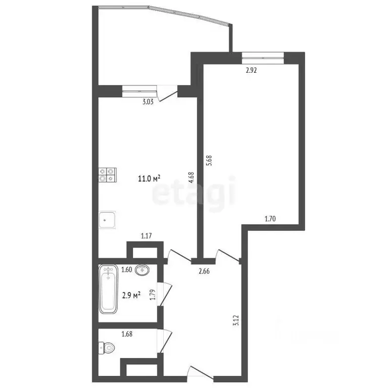 1-к кв. Тюменская область, Тюмень ул. Николая Зелинского, 3 (41.0 м) - Фото 1