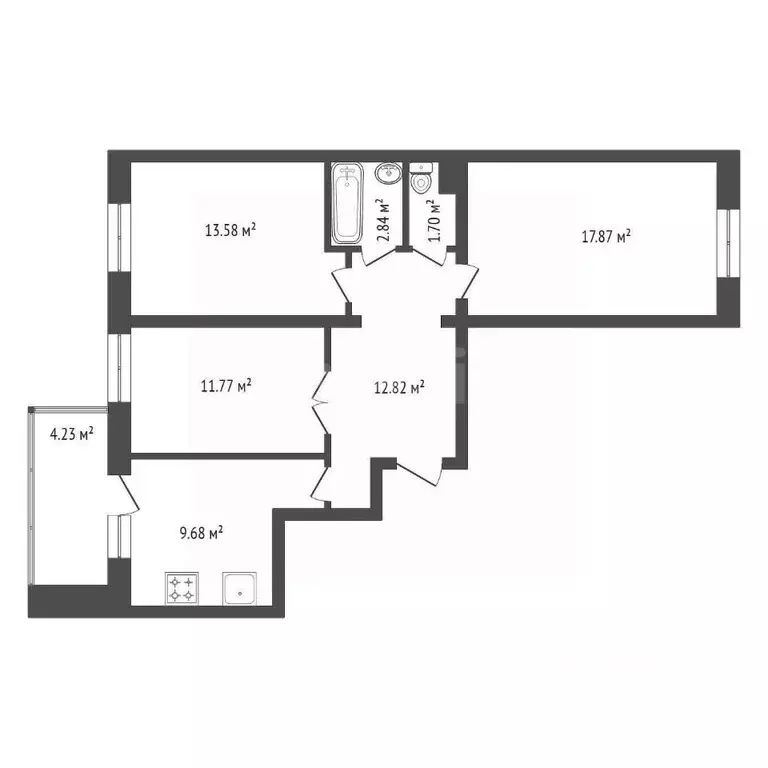 3-к кв. Красноярский край, Красноярск ул. Светлова, 12 (71.53 м) - Фото 2