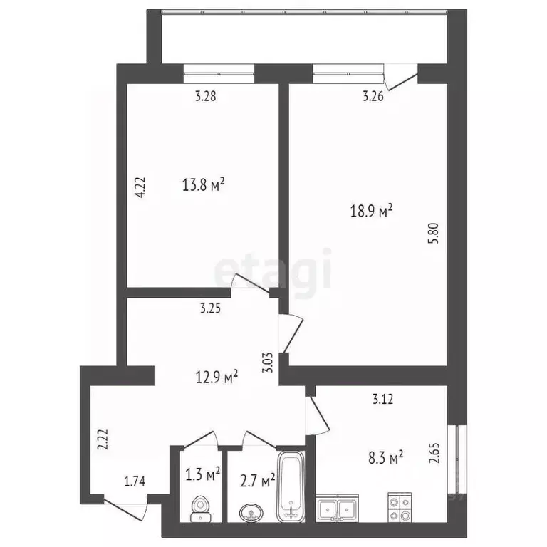 2-к кв. Саха (Якутия), Якутск ул. Пекарского, 1 (57.9 м) - Фото 2