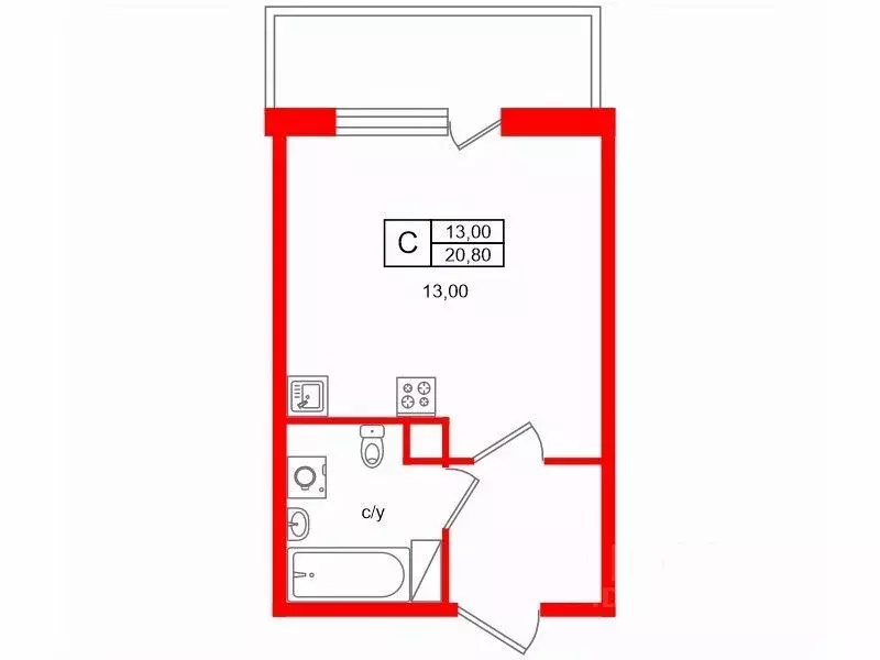 Студия Санкт-Петербург ул. Среднерогатская, 16к4 (20.8 м) - Фото 1
