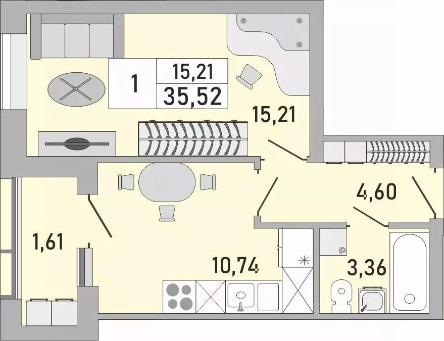 1-к кв. Башкортостан, Уфа Бакалинская ул., 9/1 (35.52 м) - Фото 1