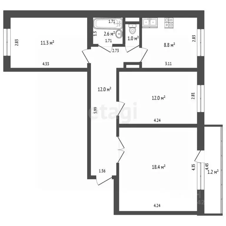 3-к кв. Забайкальский край, Чита Северный мкр, 57 (67.1 м) - Фото 2