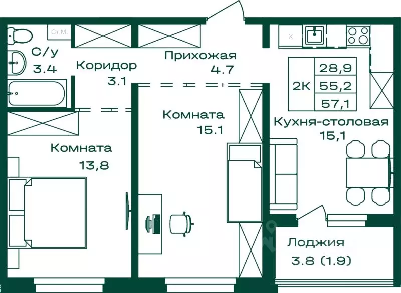 2-к кв. Алтай, Майминский район, с. Майма Алтайская ул., 2АК1 (57.1 м) - Фото 0