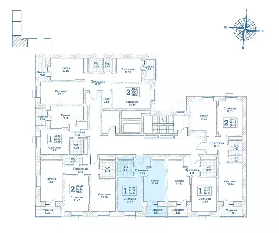 1-к. квартира, 40,5м, 2/7эт. - Фото 1