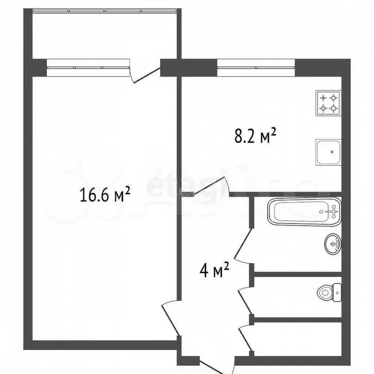 1-к. квартира, 34 м, 5/5 эт. - Фото 1