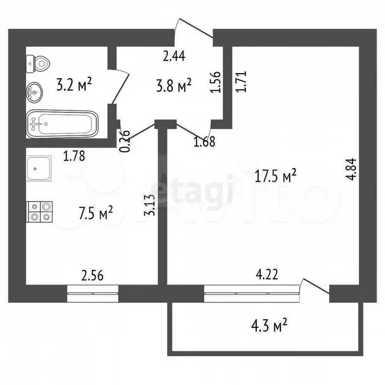 1-к. квартира, 31,2 м, 2/5 эт. - Фото 0
