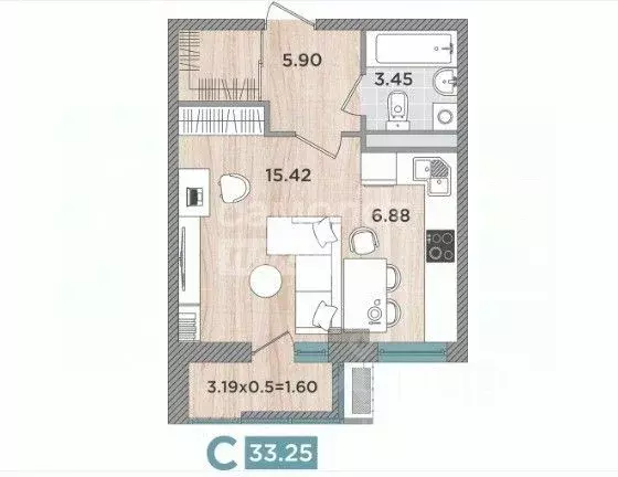 Студия Краснодарский край, Темрюк Дальняя ул., 30 (33.25 м) - Фото 2