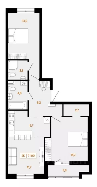 2-к кв. Ханты-Мансийский АО, Ханты-Мансийск Самаровская ул., 2А (71.9 ... - Фото 0