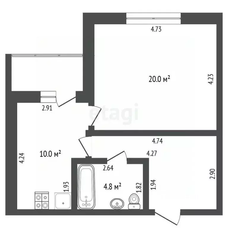 1-к кв. Тюменская область, Тюмень ул. Федюнинского, 30 (45.2 м) - Фото 2