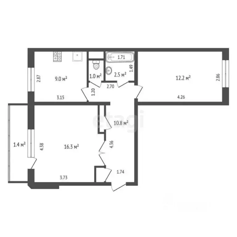 2-к кв. Забайкальский край, Чита Трактовая ул., 10 (52.0 м) - Фото 1